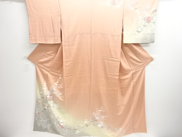 JAPANESE KIMONO / HOMONGI / SILK / HAND PAINTED YUZEN / WAVE & SAKURA & UME